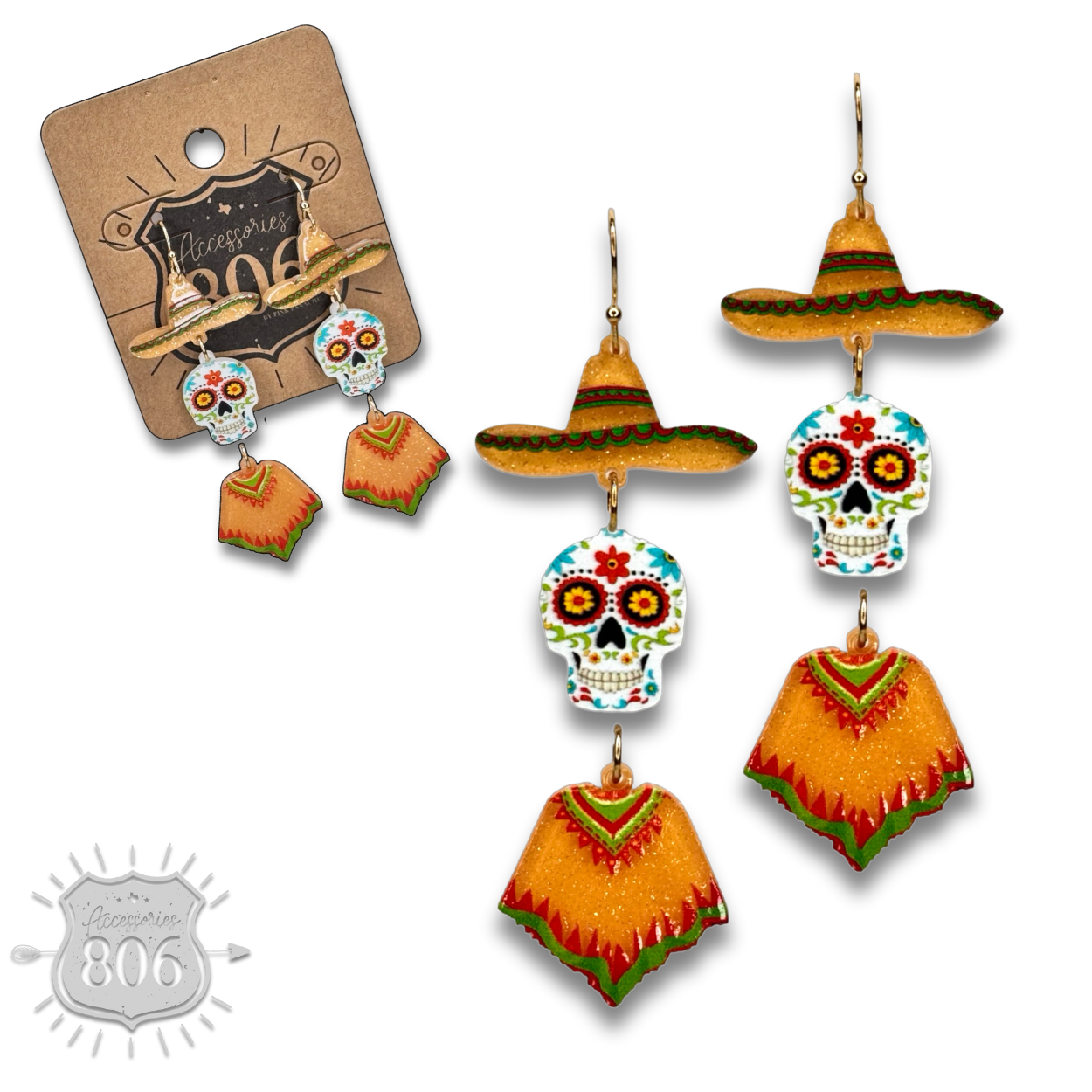 Sugar skull with poncho earring, last call