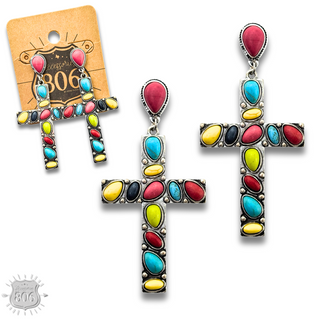 Stone cross earring