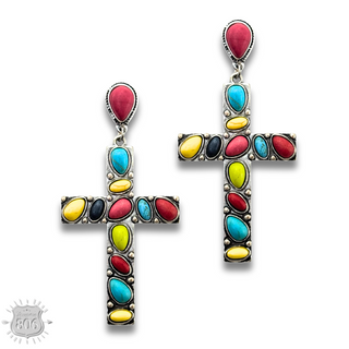Stone cross earring