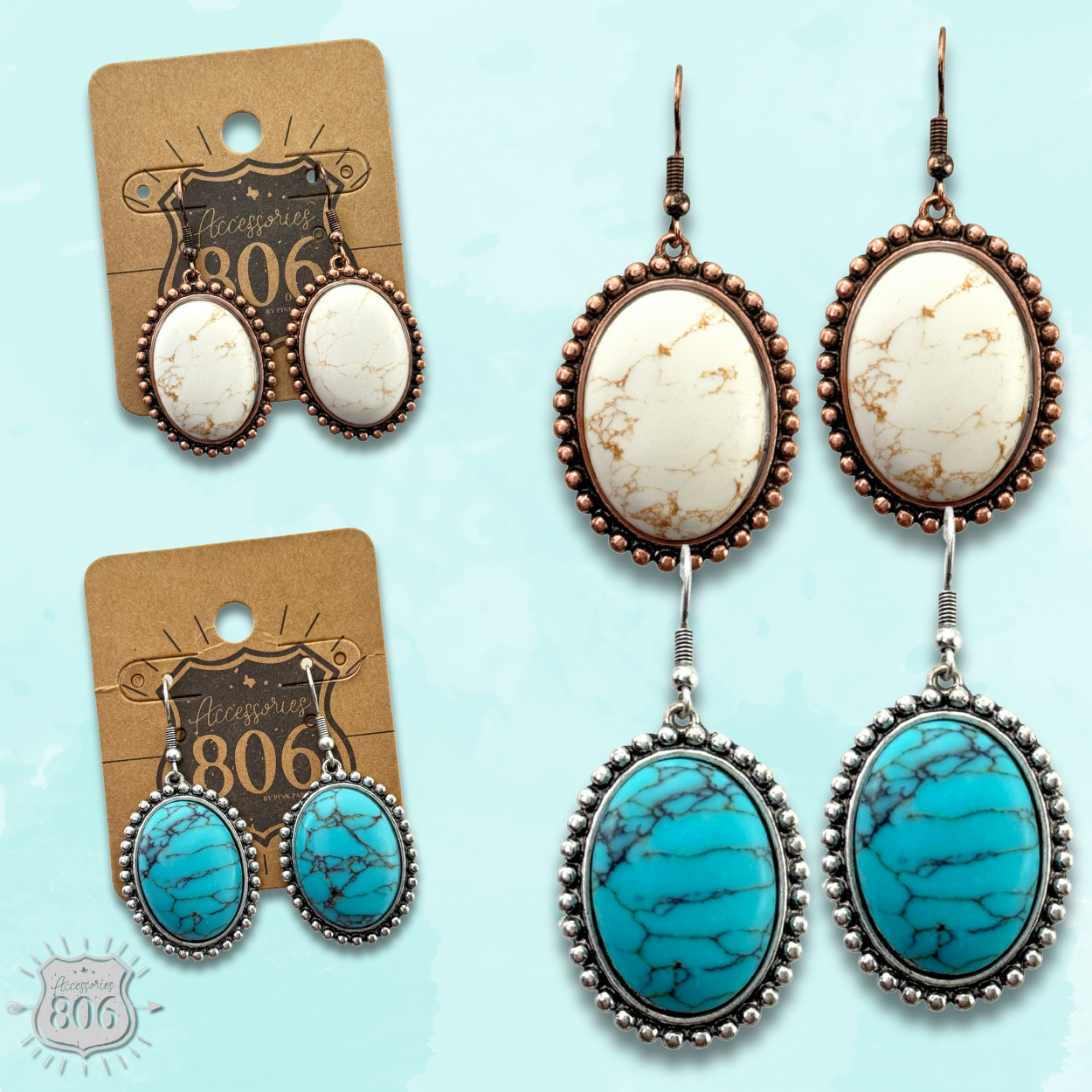 Oval stone earring
