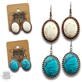 Oval stone earring