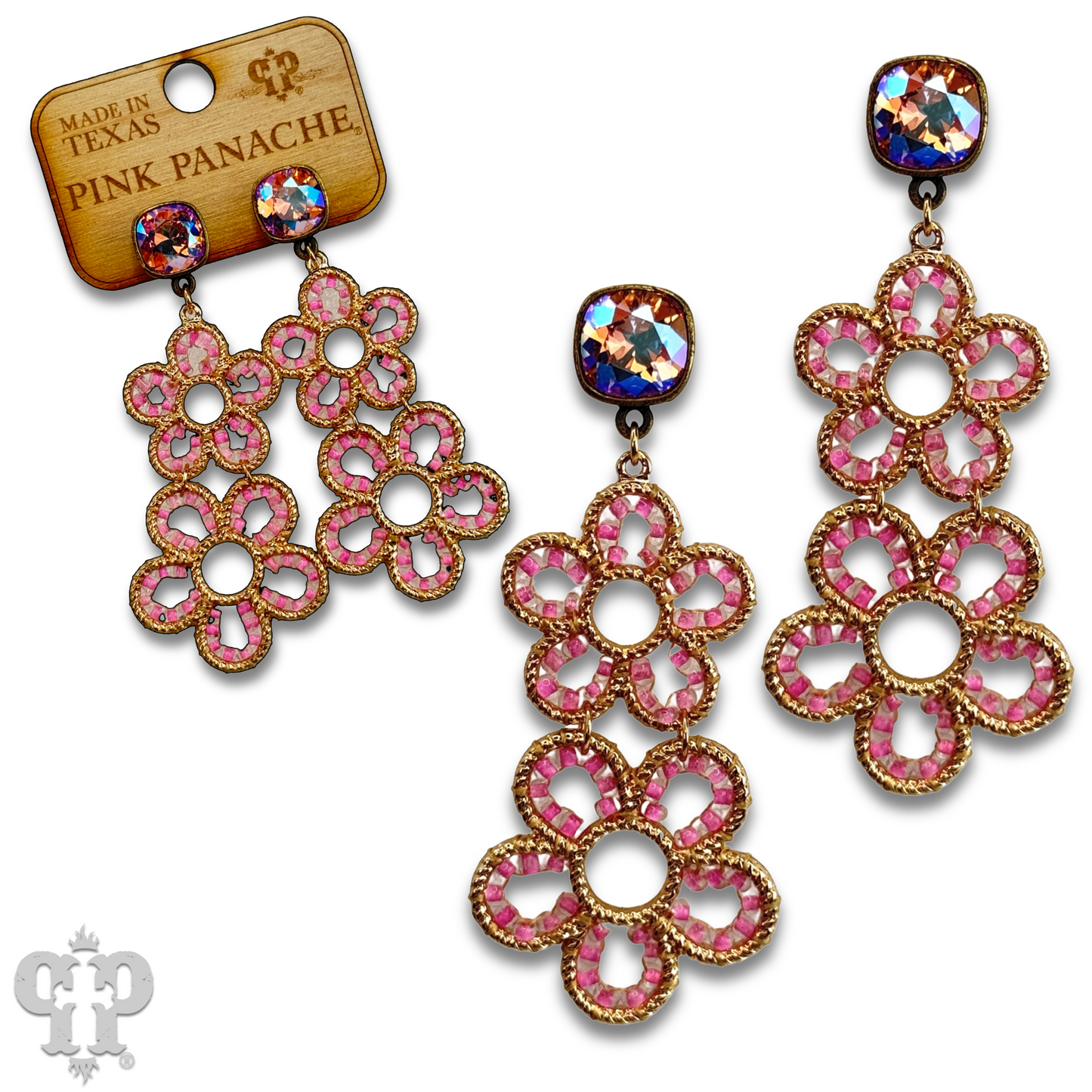 Double flower charm earring, Austrian crystal