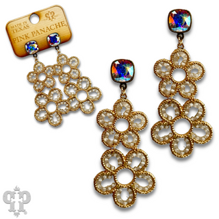 Double flower charm earring, Austrian crystal