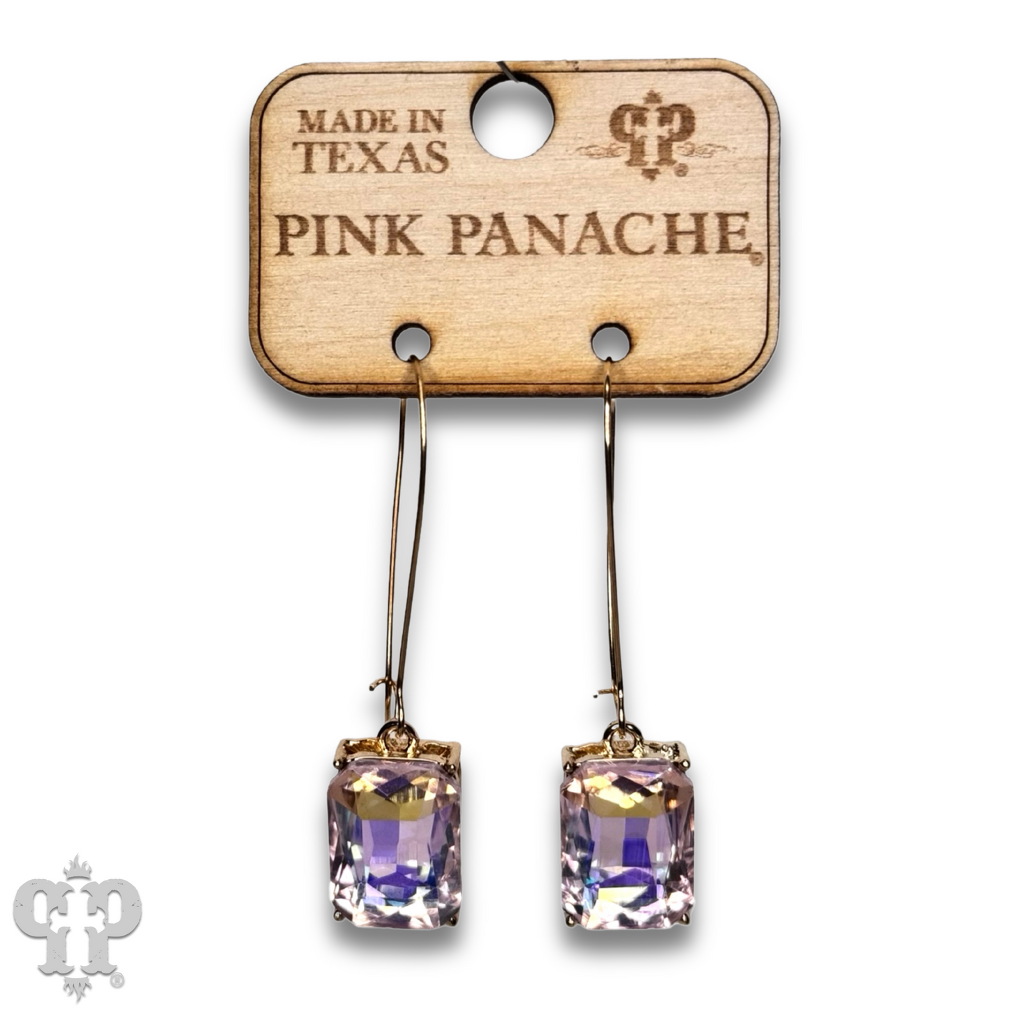 Rectangle rhinestone on kidney wire earring