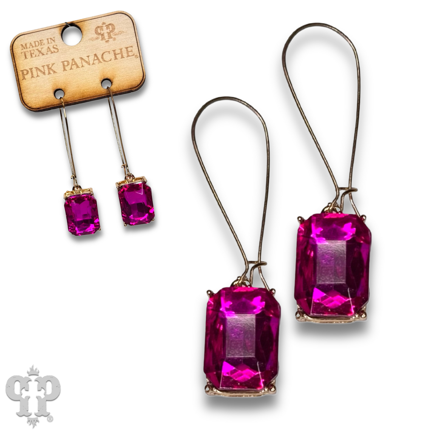 Rectangle rhinestone on kidney wire earring