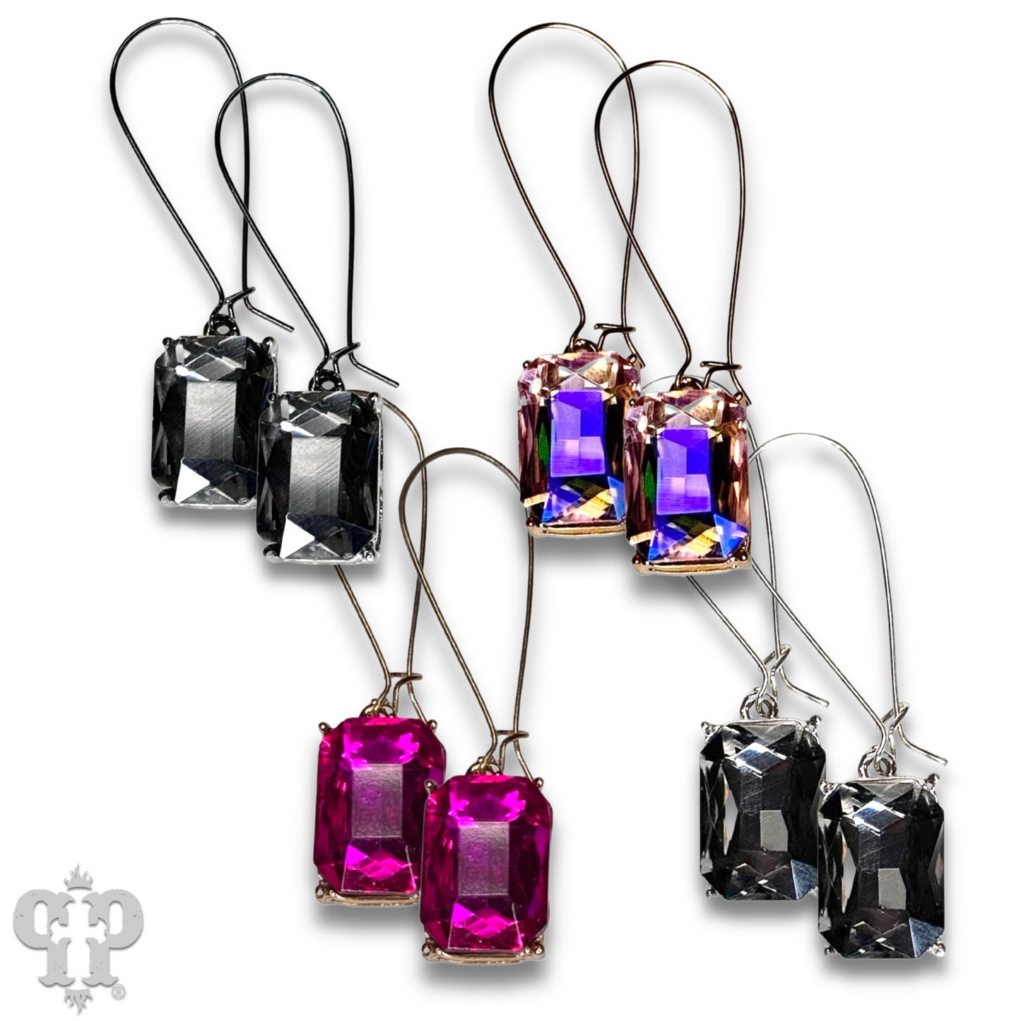 Rectangle rhinestone on kidney wire earring