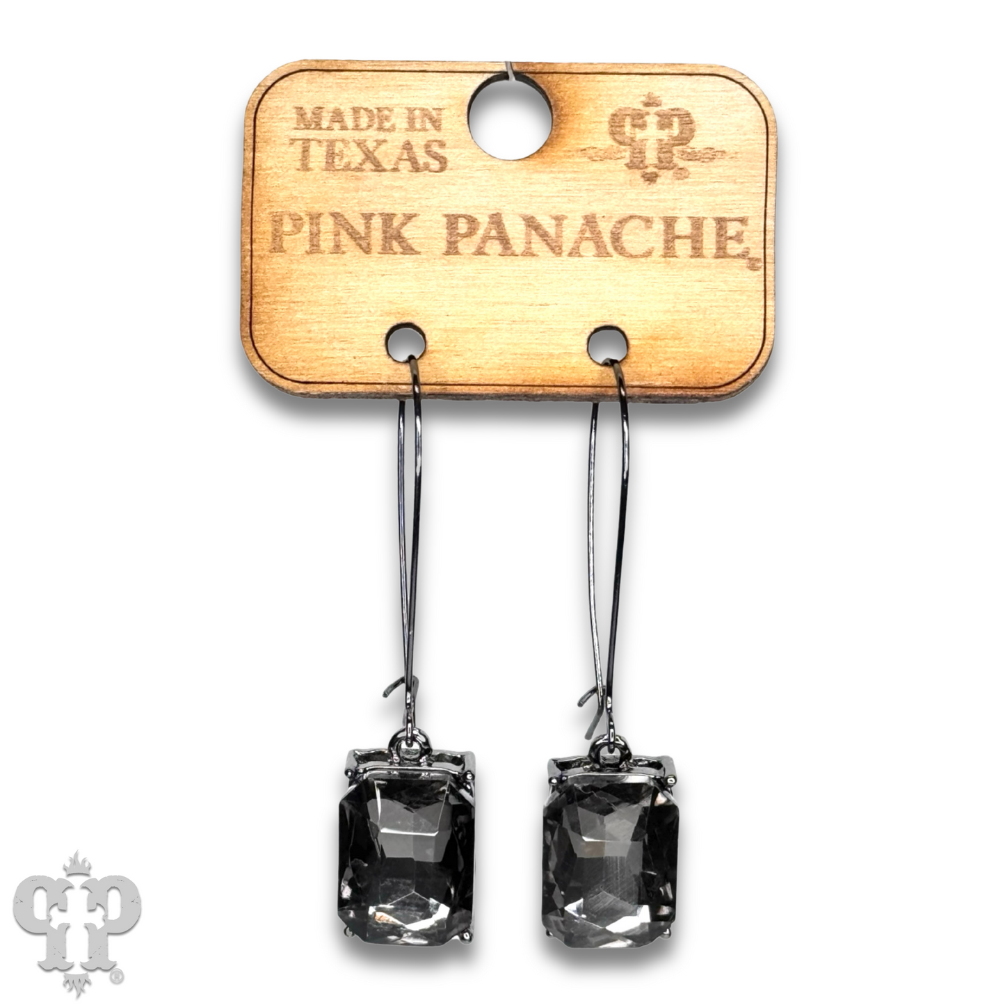 Rectangle rhinestone on kidney wire earring