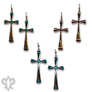 Shiny finish cross earring with Austrian crystals