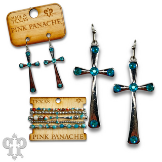Shiny finish cross earring with Austrian crystals