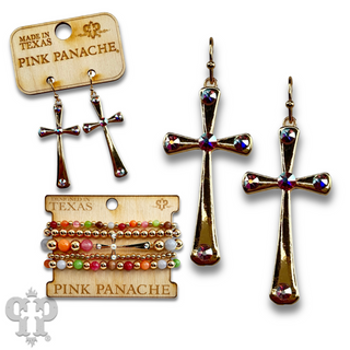 Shiny finish cross earring with Austrian crystals