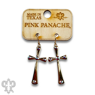 Shiny finish cross earring with Austrian crystals