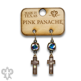 Pearl finish cross charm earring with Austrian crystal