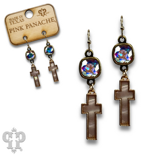 Pearl finish cross charm earring with Austrian crystal