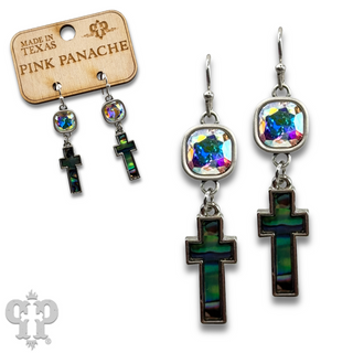 Pearl finish cross charm earring with Austrian crystal