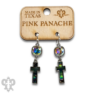 Pearl finish cross charm earring with Austrian crystal