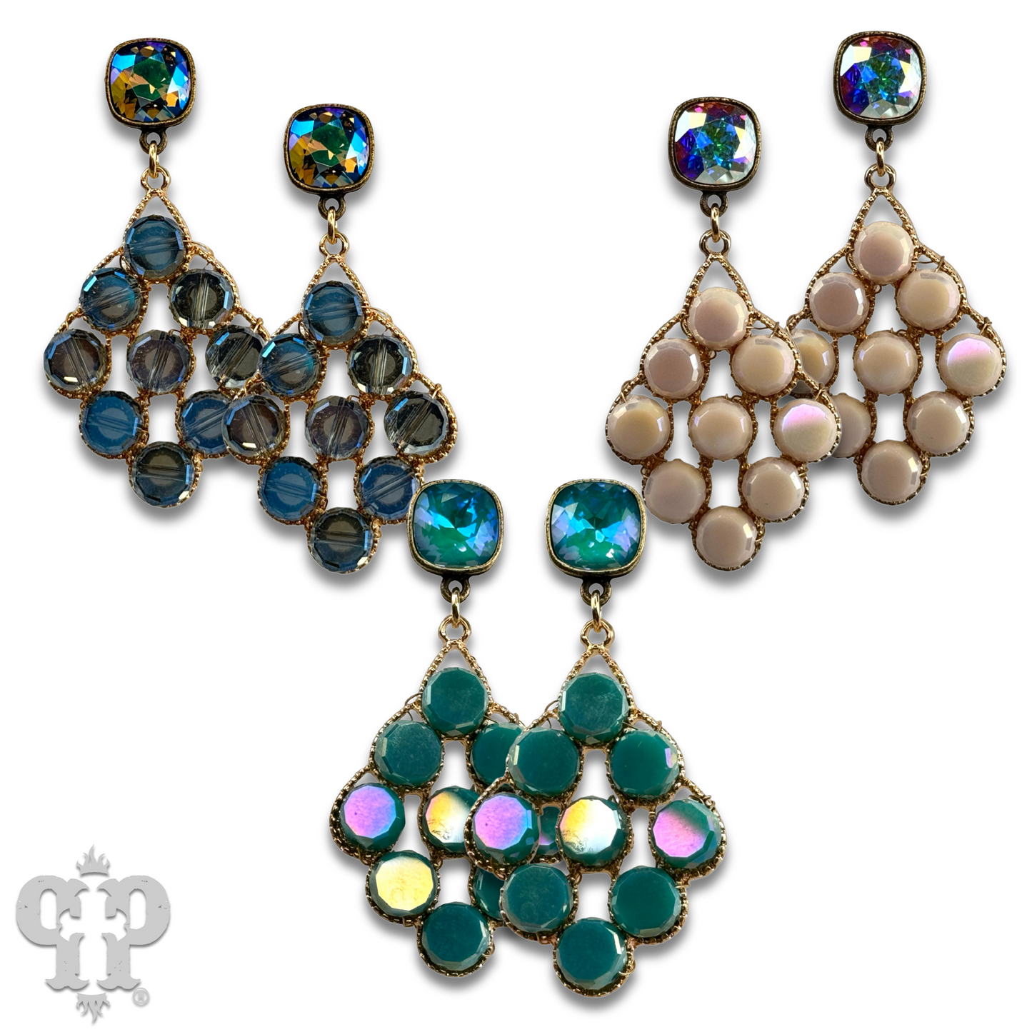 Coin bead diamond shape earring with Austrian crystal
