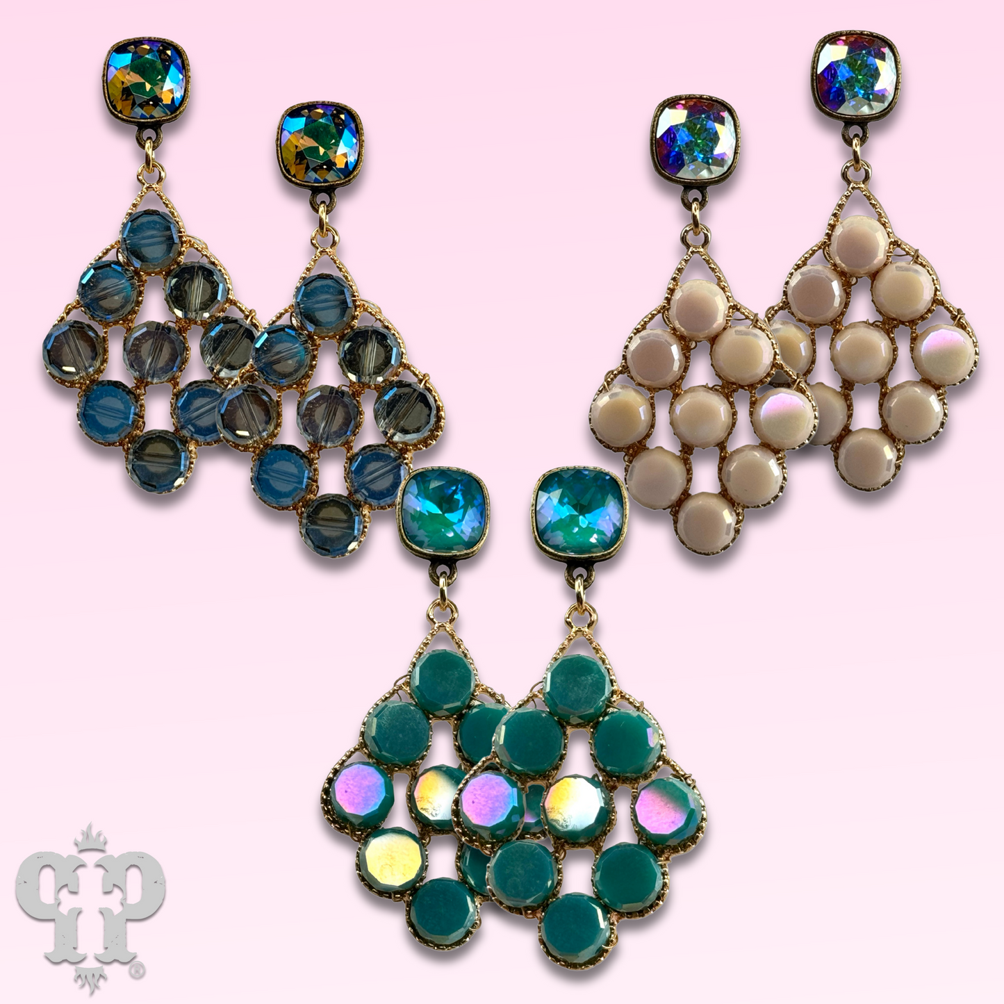 Coin bead diamond shape earring with Austrian crystal