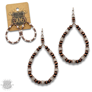 Copper and stone bead teardrop earring