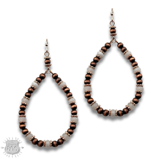 Copper and stone bead teardrop earring