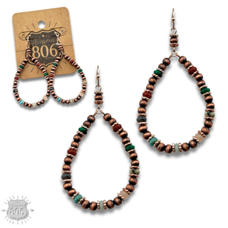 Copper and stone bead teardrop earring