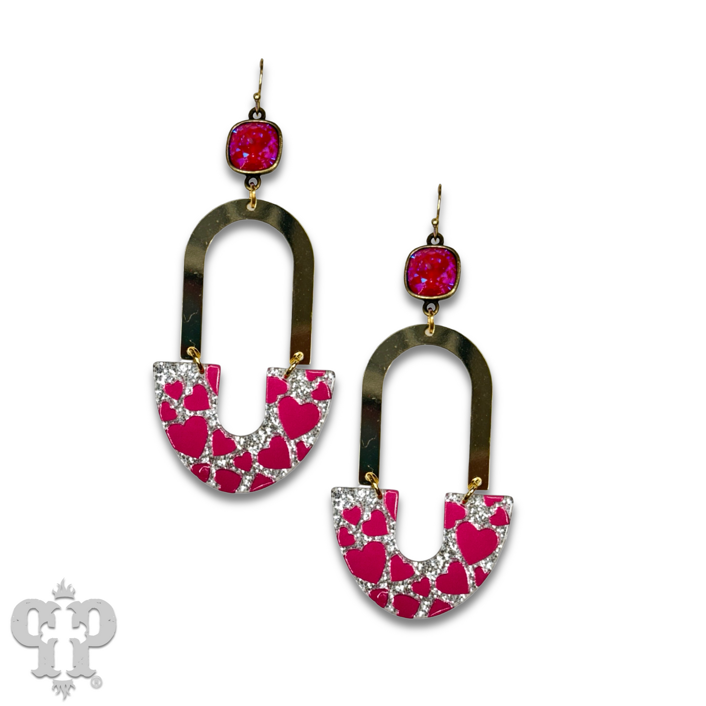 Heart printed and arch earring with Austrian crystal