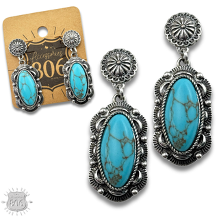 Western scalloped oval stone earring