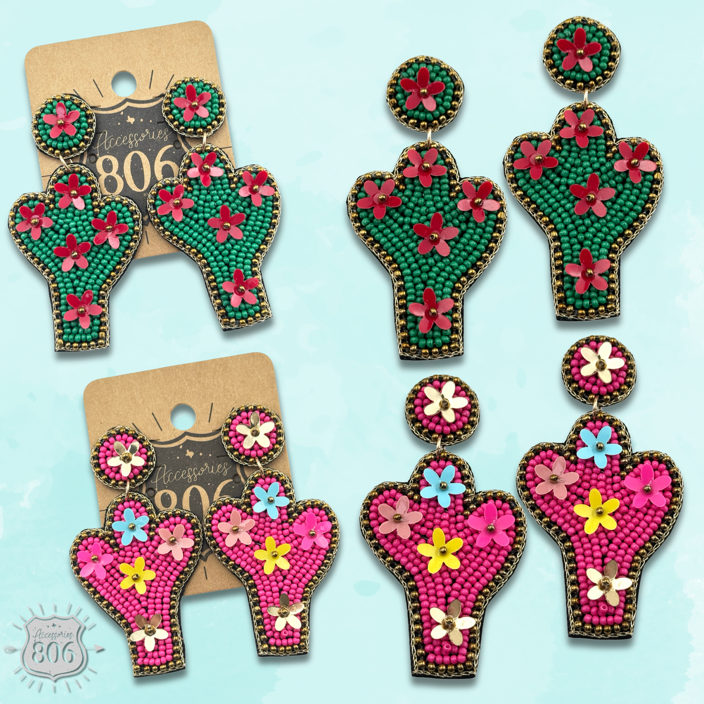 Seed bead cactus earring