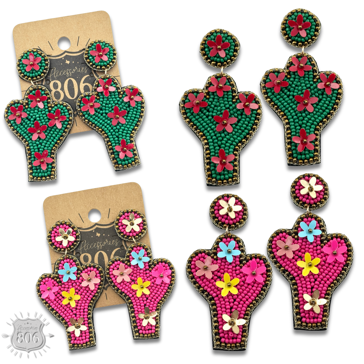 Seed bead cactus earring