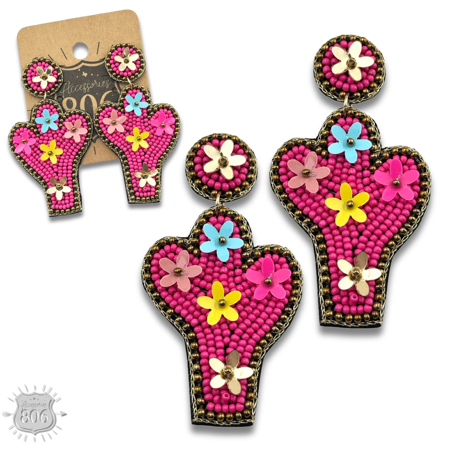 Seed bead cactus earring