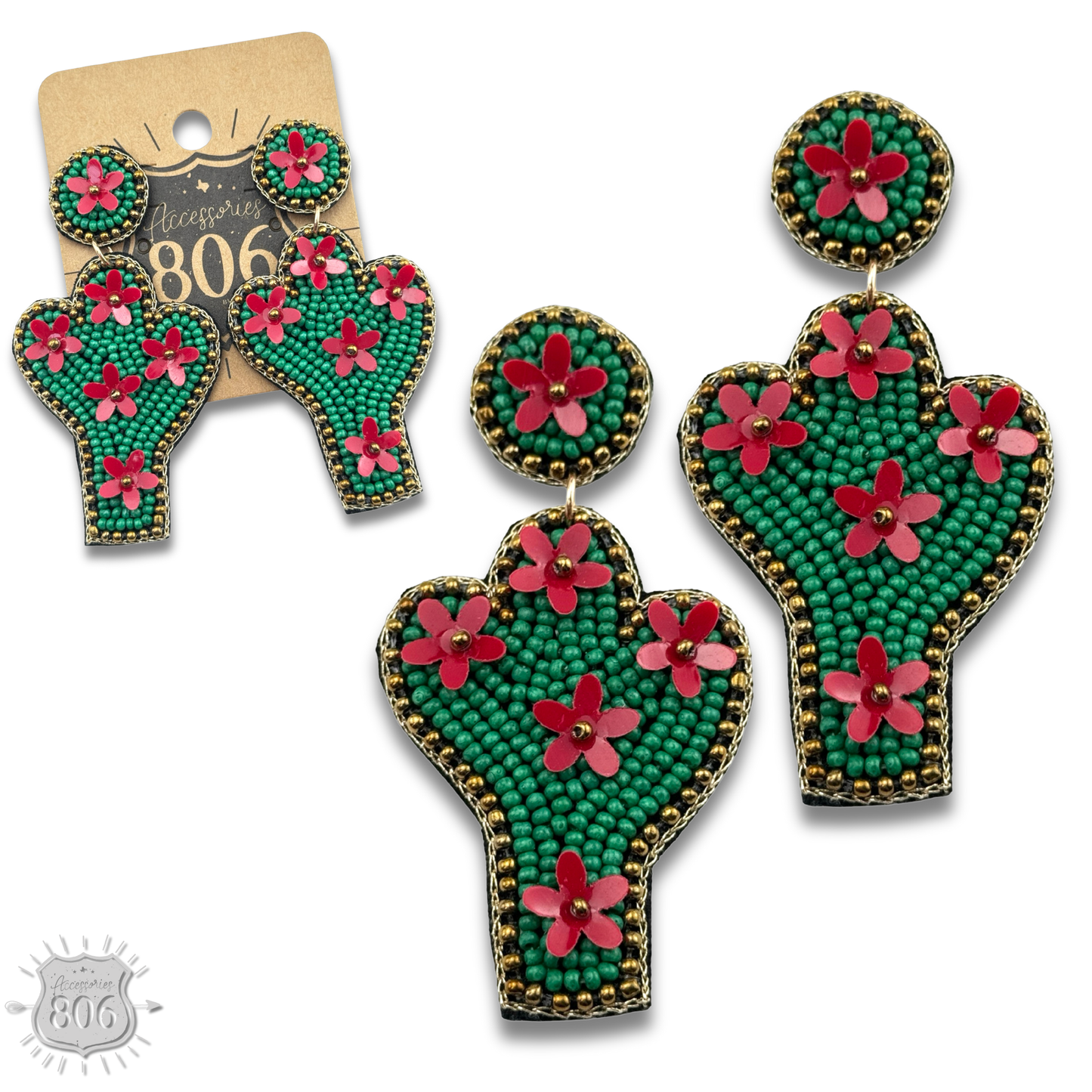 Seed bead cactus earring