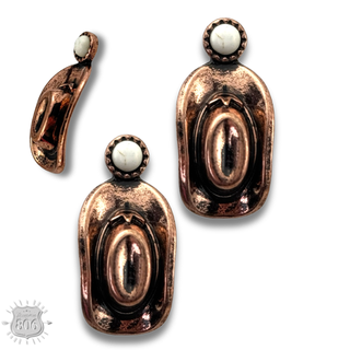 Western cowboy hat on stone post earring