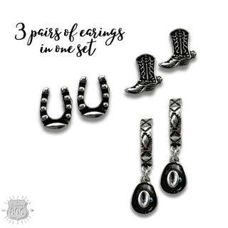 Western silver charm and post earring set