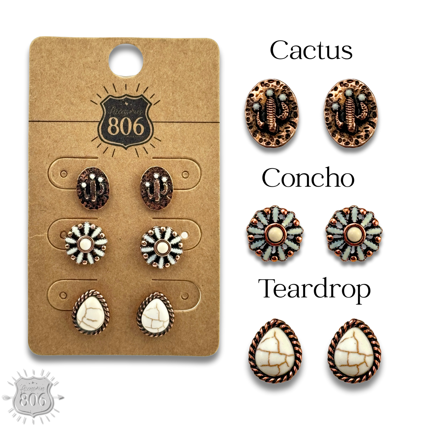 Western concho theme post earring set