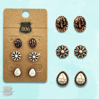 Western concho theme post earring set