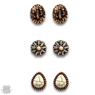 Western concho theme post earring set