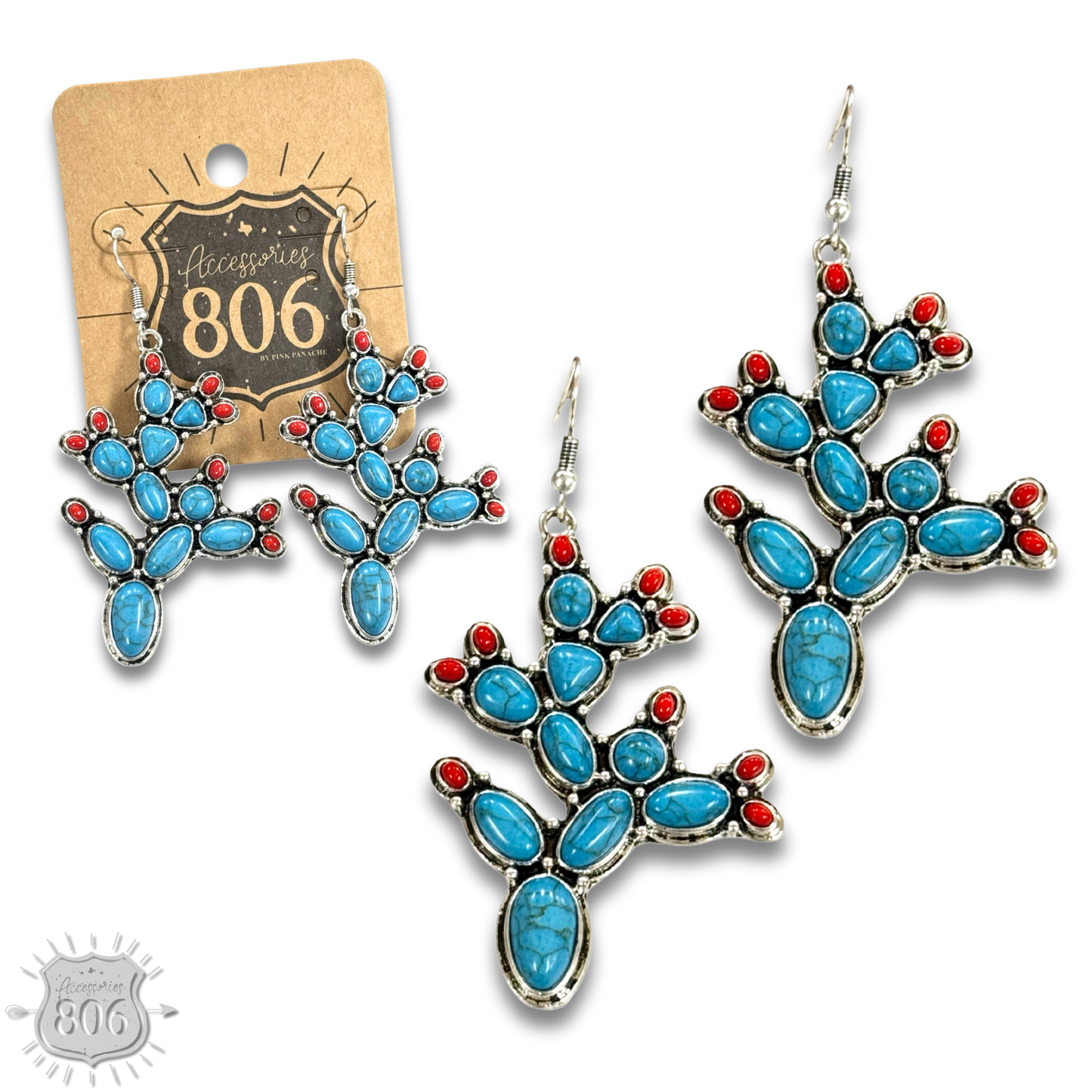 Stone prickly pear cactus earring