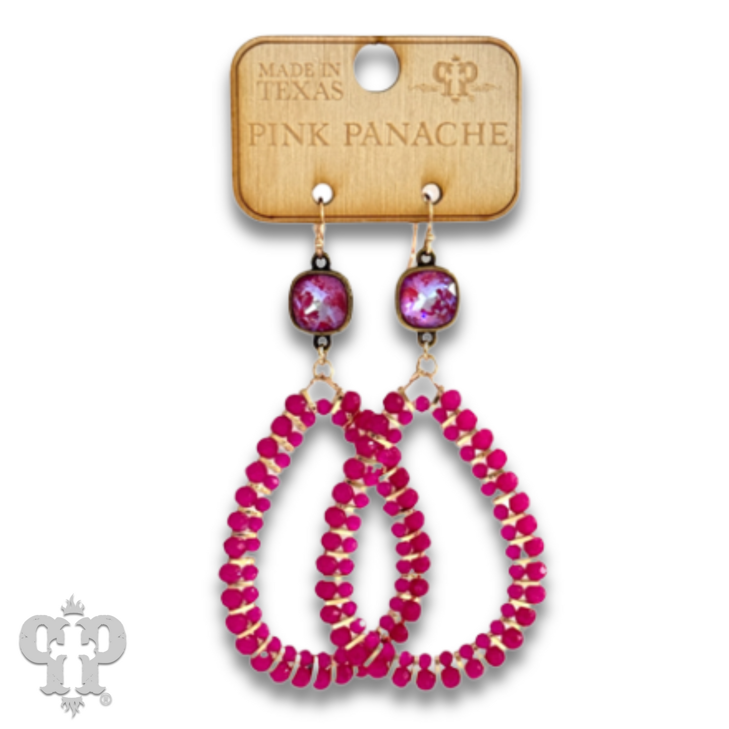 Double row beaded teardrop earrings with Austrian crystal