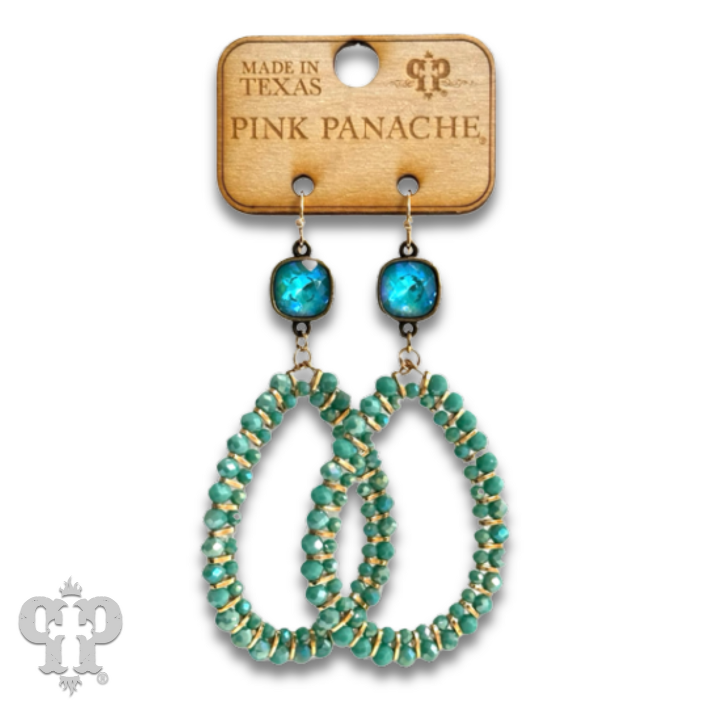 Double row beaded teardrop earrings with Austrian crystal