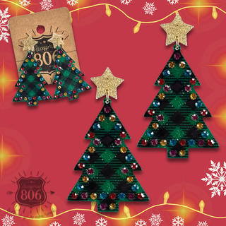 Rhinestone plaid Christmas tree earring