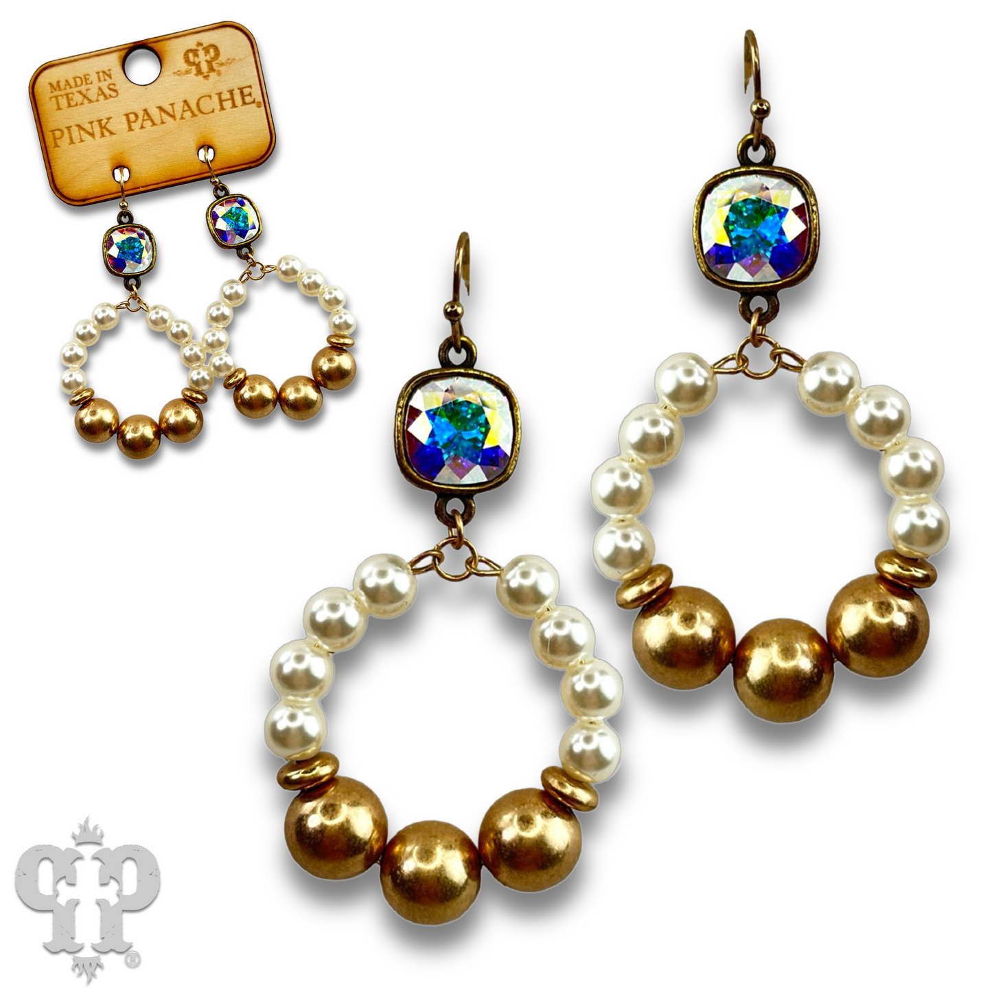 Pearl and matte metal bead earring with Austrian crystal