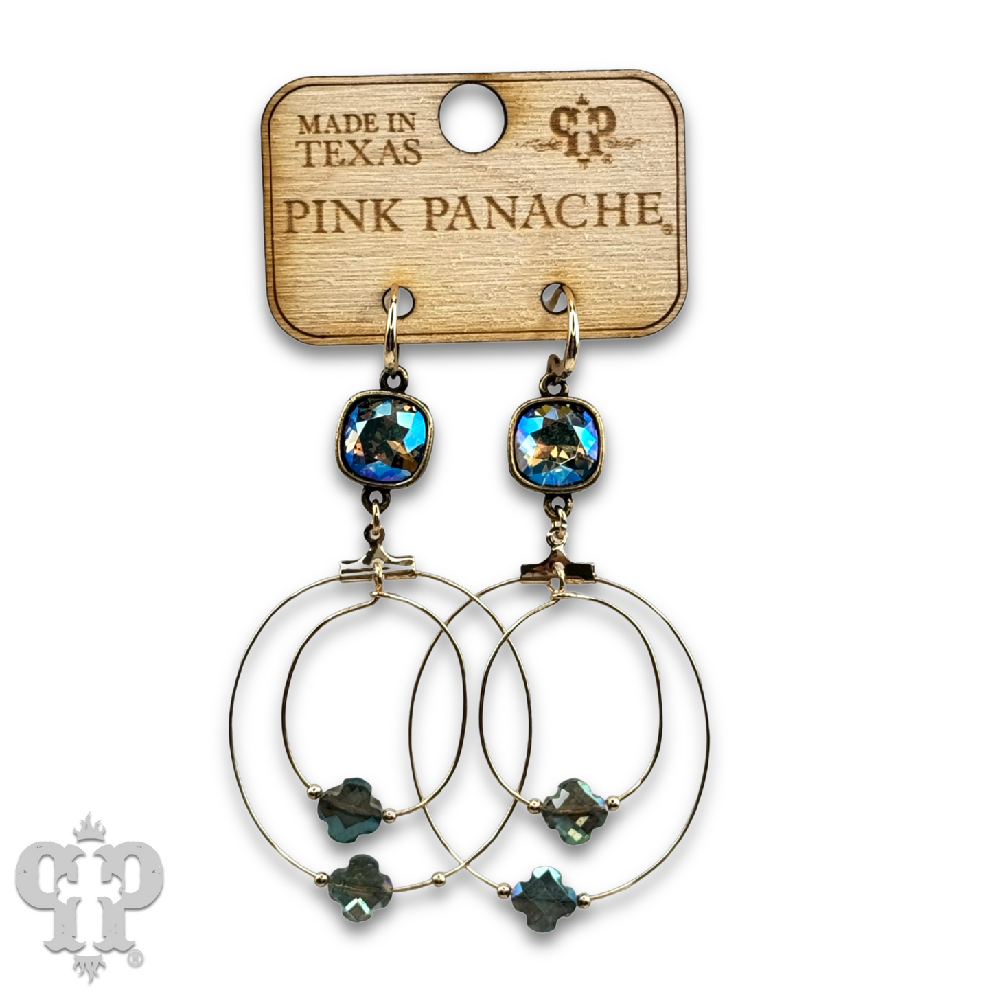 Faceted clover bead double circle earring with Austrian crystal