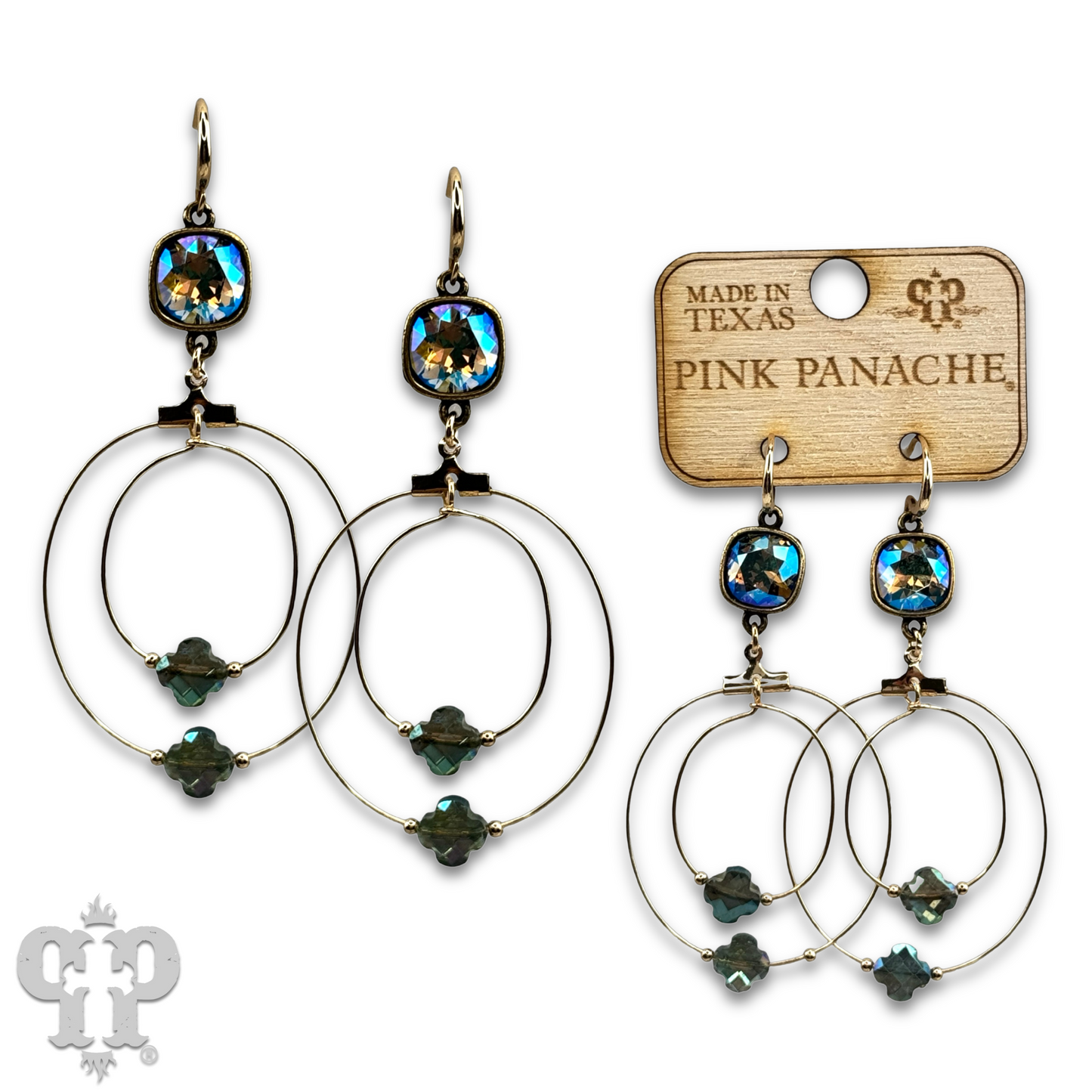 Faceted clover bead double circle earring with Austrian crystal