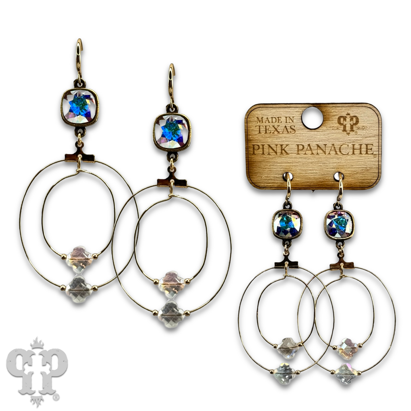 Faceted clover bead double circle earring with Austrian crystal
