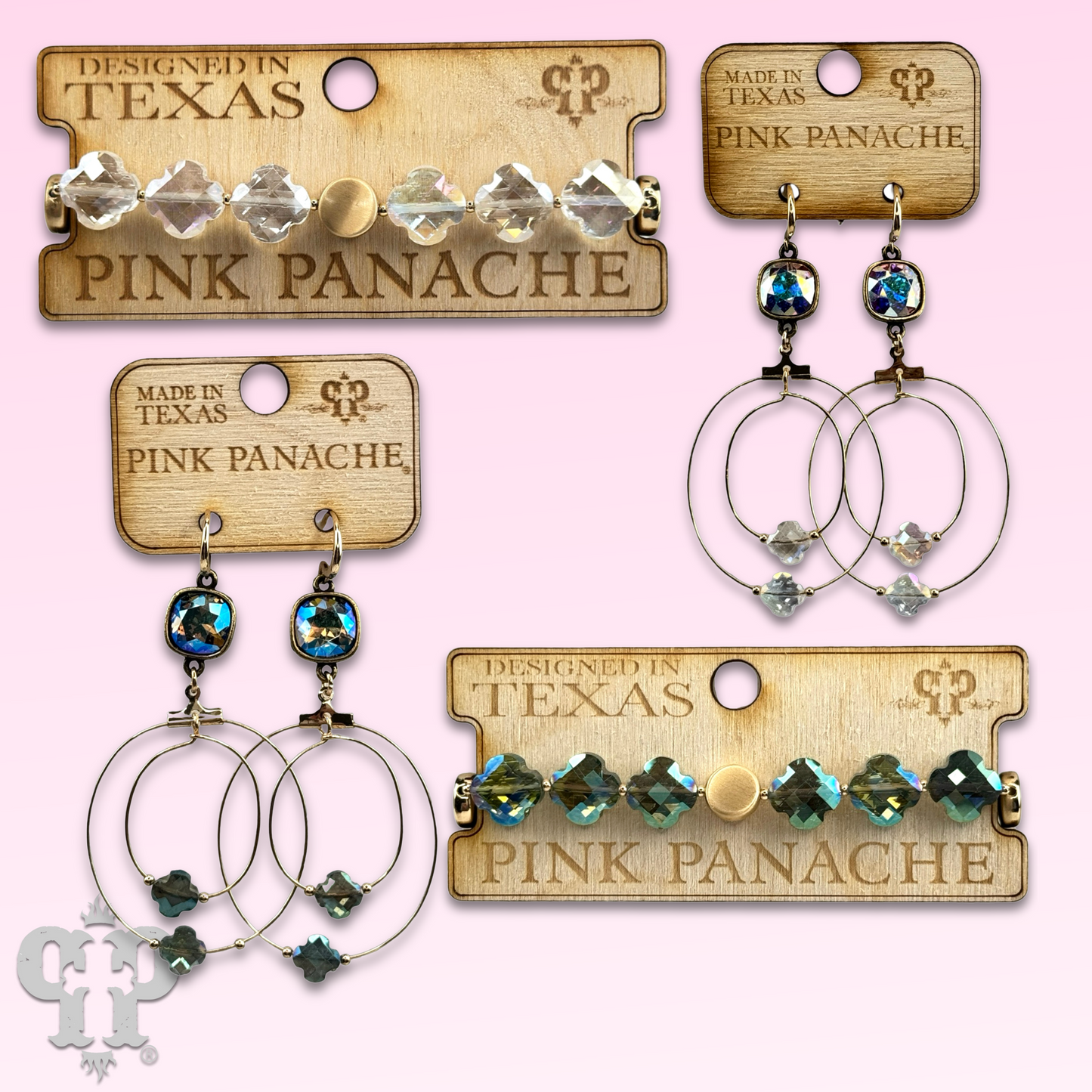 Faceted clover bead double circle earring with Austrian crystal