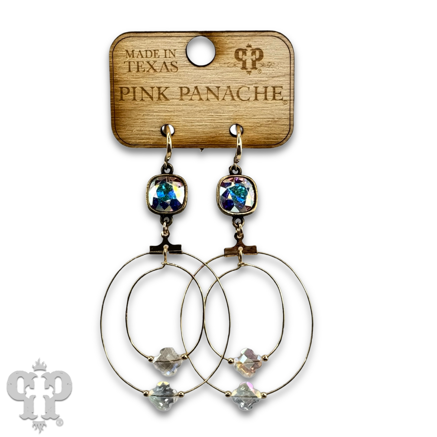 Faceted clover bead double circle earring with Austrian crystal