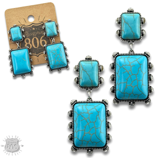 Turquoise and rhinestone double stone rectangle earring