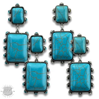 Turquoise and rhinestone double stone rectangle earring