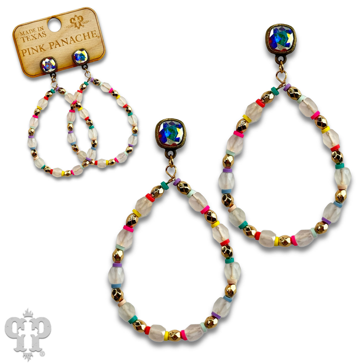 Multi-color and barrel bead earring with Austrian crystal