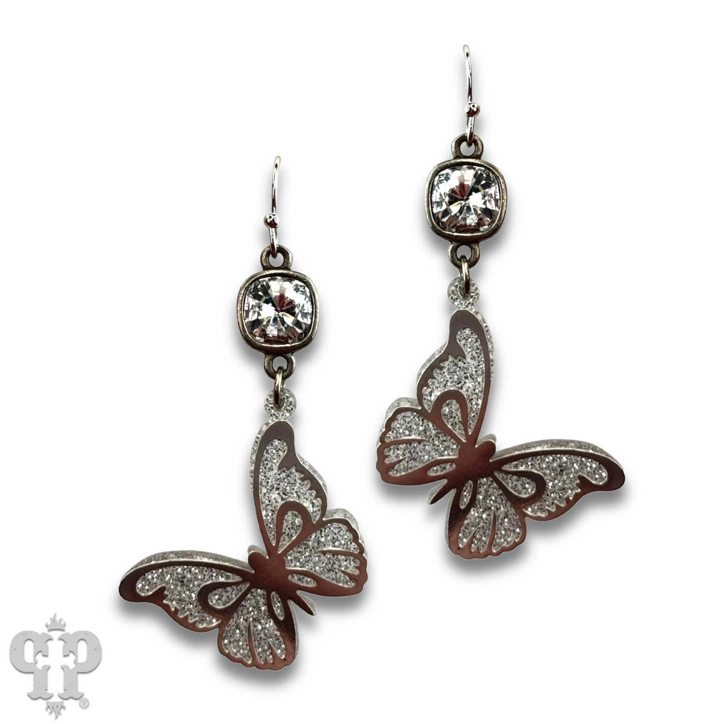 Glitter acrylic butterfly earring with Austrian crystal