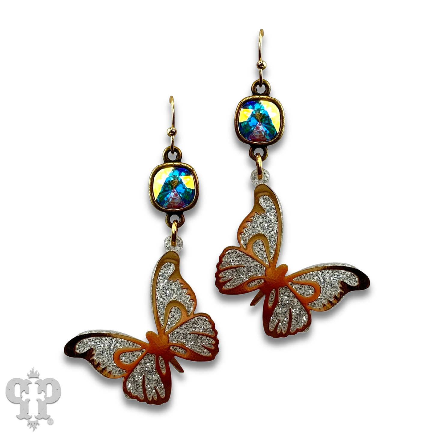 Glitter acrylic butterfly earring with Austrian crystal